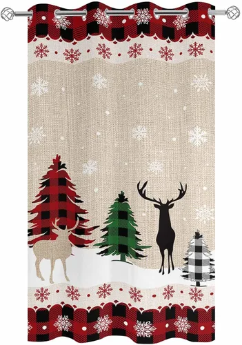 Vista 2 de Christmas Reindeer Outdoor Curtains for Patio Waterproof Drapery,Grommet Window Curtain Living Room,Bedroom,Doorway,Kitchen,Cafe,Porch,Cabana Drapes