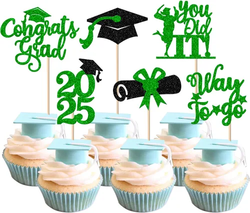 Vista 69 de Paquete de 24 adornos para cupcakes de clase de 2026 con purpurina 2026 para diploma de graduación 2026, selecciones para cupcakes para graduación