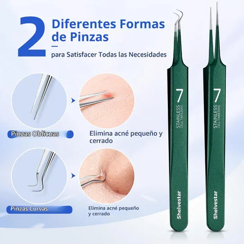 Vista 4 de Kit de herramientas para reventar espinillas, kit de 7 piezas de extractor de espinillas con caja para eliminar rápida y fácilmente espinillas
