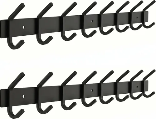 Vista 23 de Perchero de Abrigos Pequeño Negro Mate para Pared – Riel de Ganchos de Acero Inoxidable de 6 Pulgadas con 2 Ganchos Dobles para Abrigos
