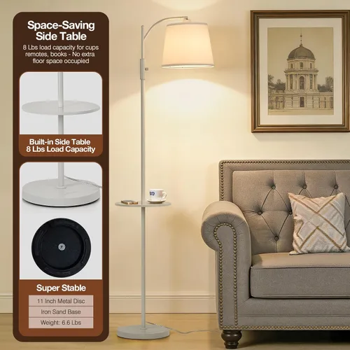 Vista 2 de AIDENOEY Smart Floor Lamp with Side Table Stepless Dimming, RGB Multi-Color Adjustable Swivel Head Voice Control with Alexa & Google Assistant