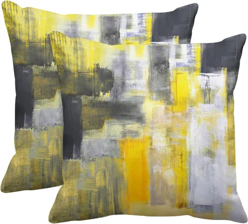 Vista 8 de Emvency Juego de 2 fundas de almohada modernas con pintura abstracta negra, blanca y gris, fundas de almohada decorativas para sofá, decoración