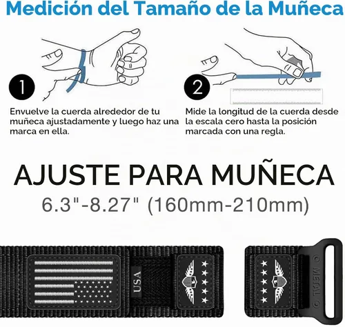 Vista 6 de Abanen Correa Táctica de Nylon Resistente para Garmin Instinct 3 45mm/ Instinct 2 Solar, Correa Deportiva con Bandera de Estrellas y Rayas para Negro