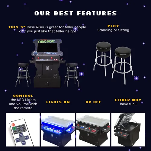 Vista 3 de Creative Arcades - Máquina arcade de cóctel de grado comercial de tamaño completo con elevador 2 jugadores 3500 juegos Pantalla de elevación