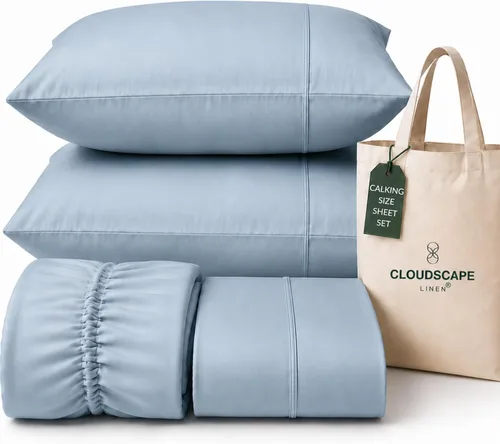 Vista 69 de CLOUDSCAPE LINEN 400TC 100% Egyptian Cotton Luxury Twin Bed Sheets - White