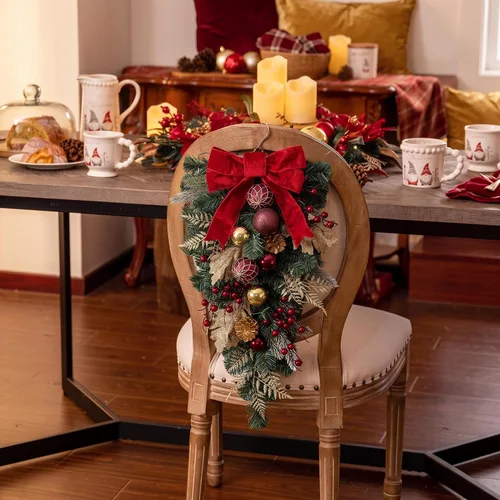 Vista 7 de Valery Madelyn Decoración navideña con diseño de lágrima de 24 pulgadas Rojo dorado