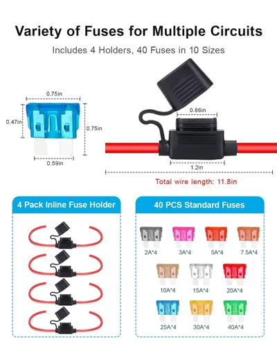 Vista 2 de Anyongora Paquete de 4 portafusibles en línea de 12 AWG, resistente al agua, 12 V/24 V, kit de portafusibles automotrices con 40 fusibles ATC/ATO