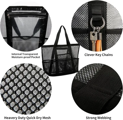 Vista 5 de Bolsas grandes de malla para juguetes de arena, viajes familiares, comestibles, compras reutilizables