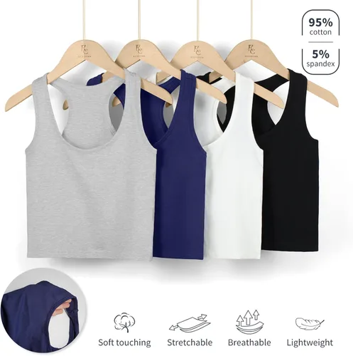 Vista 3 de KCDDUMK 4 piezas de camiseta básica sin mangas con espalda cruzada corta de algodón para mujer