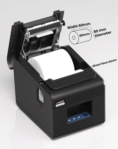 Vista 9 de Impresora de Recibos Térmica vretti, Impresora Térmica Directa de 3'1/8 80mm con USB Serial LAN Port - Impresora POS de Cocina con Soporte