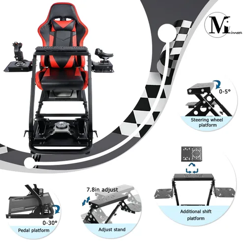 Vista 2 de Minneer Racing G29X52 Flight Simulator Cockpit Multifunctional Stand with Seat for Logitech G25 G920 Thrustmaster HOTAS Warthog 248PS T248XBox T300RS