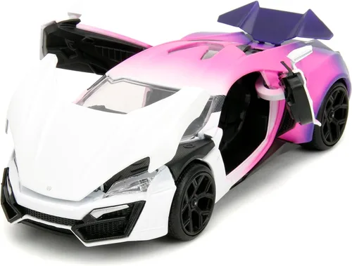Vista 5 de Jada Lykan Hypersport - Auto fundido a presión con motor 1:24 W4 W con base, juguetes para niños y adultos (blanco y morado)