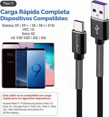 Vista 6 de [Paquete de 5 de 1 pie] Compatible con Samsung Galaxy S9 S10 S8 Plus Cable Cargador (Carga Rápida 3A), Cable Cargador TPE USB C Tipo C, USB A a Tipo