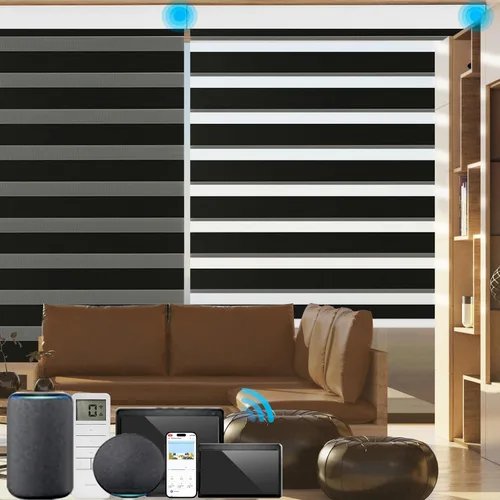 Vista 27 de MYshade Persianas enrollables de cebra opacas (85 %) con cordón para ventanas interiores, persianas de doble capa beige para dormitorio, baño, sala