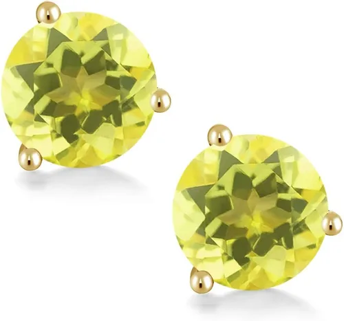 Vista 125 de Gem Stone King Aretes de oro de 14 quilates, 0.236 in, piedra natal redonda, Martini, 3 puntas, aretes de oro para mujer