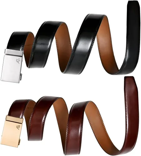 Vista 6 de Cinturón de trinquete para hombre cinturón ajustable de cuero genuino para hombre 1 38 pulgadas paquete de 2 cinturones deslizantes para vestido