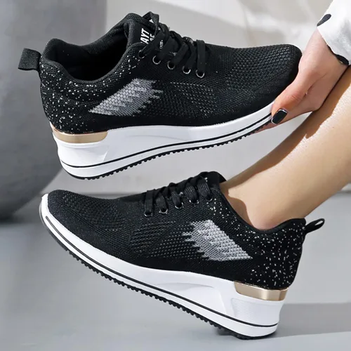 Vista 7 de MLAGJSS Zapatos de senderismo para mujer, zapatos de cuña para mujer, zapatos de lentejuelas para mujer, zapatos deportivos de moda para niñas