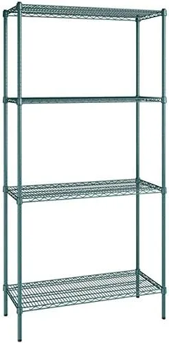 Vista 405 de Kit de 4 estantes de epoxi verde NSF de 21 x 72 pulgadas con postes de 86 pulgadas, estantería de almacenamiento resistente, kit de estantería