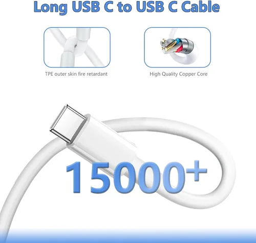 Vista 4 de Cargador de carga rápida de 10 pies para iPhone 17, 16, 15, cable largo USB C a C con bloque de carga rápida de teléfono tipo C de 20 W para iPhone