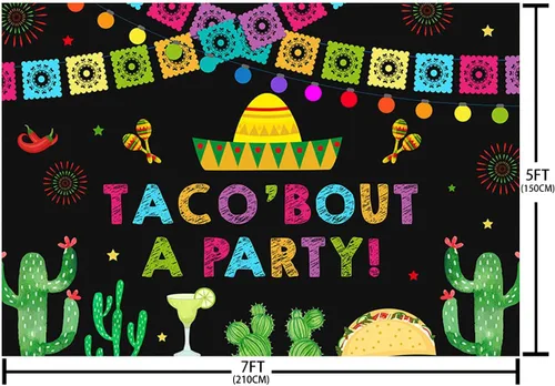 Vista 5 de Telón de fondo de fiesta de 7 x 5 pies, banderas coloridas de cactus, fondo de fotografía, decoración de baby shower, fiesta mexicana, despedida