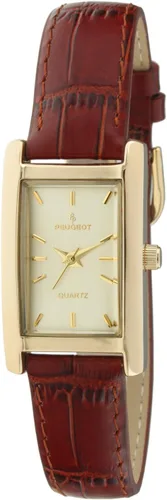 Vista 7 de Peugeot - Reloj clásico para mujer chapado en oro de 14 quilates, caja rectangular en forma de tanque con correa de cuero y esfera de fácil lectura
