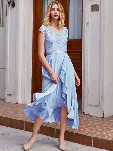 Vista 4 de Miusol Vestido largo de dama de honor elegante con cuello en V para mujer