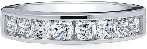 Vista 2 de BERRICLE Sterling Silver CZ Rings Stackable Half Eternity Band Ring for Women, Channel Set Cubic Zirconia - Cushion, Emerald, Princess Cut