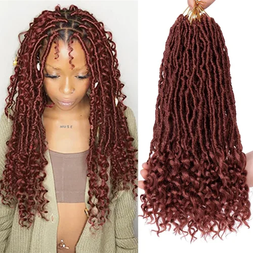 Vista 15 de Leeven 7 Paquetes Cabello Crochet Faux Locs con Puntas Rizadas 10 Pulgadas Pre-enrollado Goddess Locs Trenzas Crochet Cabello 84 Hebras Negro