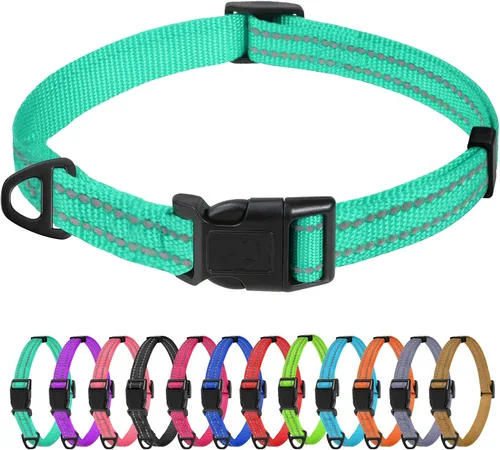 Vista 11 de TagME Collares de nailon reflectantes para perros, collar ajustable clásico para mascotas con hebilla de liberación rápida para cachorros, rosa Rosa