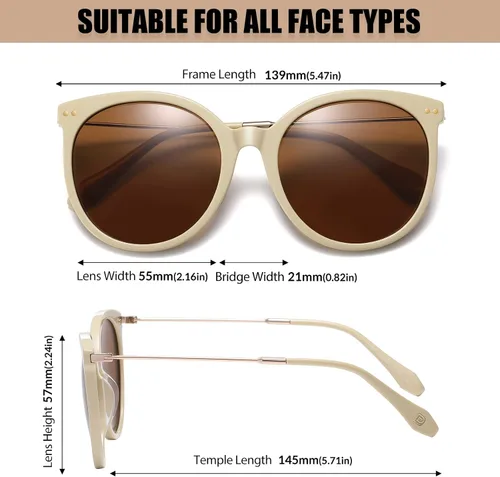 Vista 3 de DUCO Gafas de sol retro para mujer, polarizadas redondas, gafas de sol vintage UV400 protección acetato marco DC2340