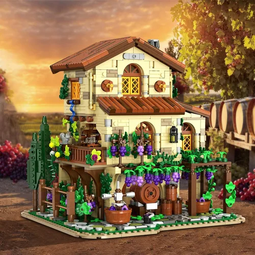 Vista 6 de INSOON Winery Chateau - Juego de construcción de casa con luces, modelo de construcción de castillo de viñedo, decoración del hogar, 1826 piezas