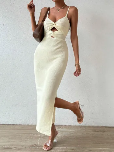 Vista 2 de Milumia Vestido de punto para mujer, con abertura alta, sin mangas, con corte en la parte delantera