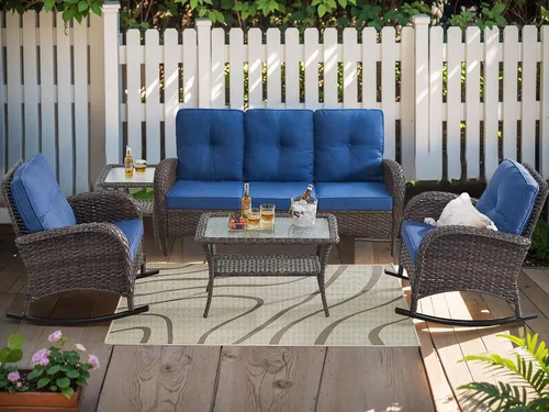 Vista 32 de HUMMUH Juego de 2 sillas de mimbre para exteriores, sillas de comedor con respaldo alto y asiento profundo para jardín, porche, patio trasero