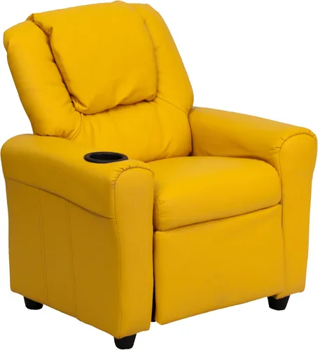 Vista 19 de Flash Furniture - Sillón reclinable contemporáneo para niños, color beige vinilo con base para vasos y reposacabezas
