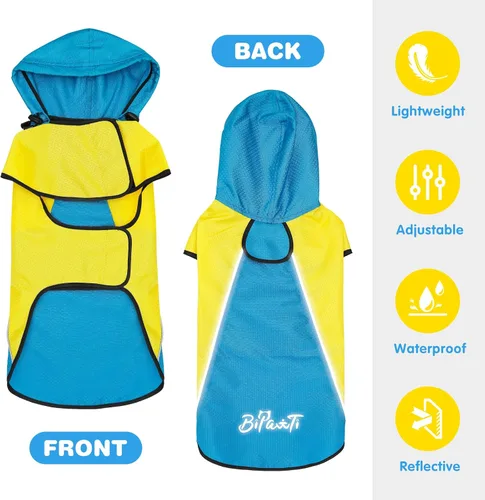 Vista 4 de Impermeable para perro, poncho impermeable con capucha, chaqueta reflectante de seguridad para perro, abrigo impermeable para perro, impermeable