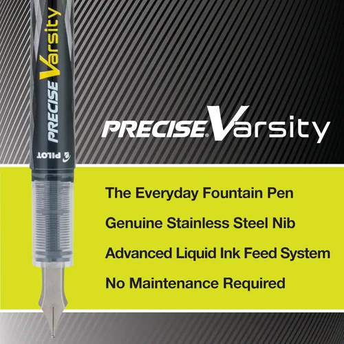 Vista 3 de PILOT Precise Varsity - Plumas fuente precargadas, de punta media de acero inoxidable, tintas negra/azul/violeta, 3 unidades (90022)