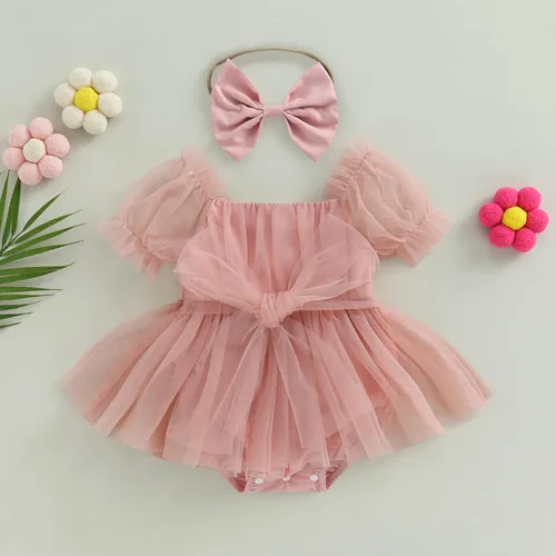 Vista 84 de Sasaerucure Traje de verano para bebé niña, sin mangas, mameluco de encaje tutú, mameluco de una pieza con volantes