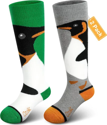 Vista 7 de Calcetines de esquí de lana merino para niños 2 pares, calcetines térmicos cálidos hasta la rodilla de invierno para snowboard y patinaje para niños