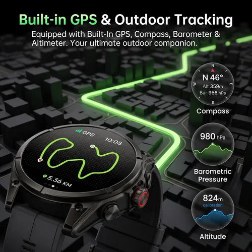 Vista 2 de SOUYIE Reloj inteligente GPS para hombres, pantalla AMOLED de 1.43 pulgadas Negro