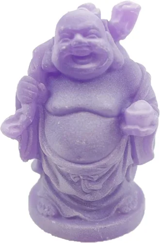 Vista 5 de Feng Shui - Juego de 6 figuras de Buda moradas de 3 pulgadas, color marfil, con cara feliz que brilla en la oscuridad, estatua de cristal verde