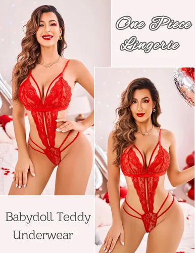 Vista 3 de Avidlove body, lencería de una pieza para mujer, con cuello en V profundo, babydoll, ropa