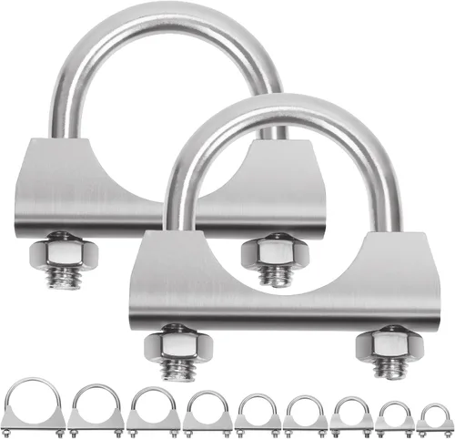 Vista 8 de Swpeet Kit de 2 piezas de abrazadera de escape de 1.5 pulgadas con perno en U, abrazaderas de perno en U de 1-1/2 pulgadas de acero inoxidable
