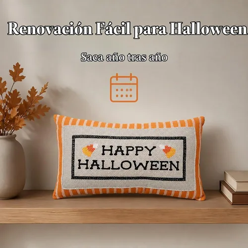 Vista 3 de Mud Pie Almohada de Halloween, almohada bordada Happy Halloween Naranja