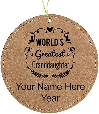 Vista 3 de LaserGram Personalized Christmas Ornament, World's Greatest Granddaughter, Faux Leather, Custom Laser Engraved Gift Idea