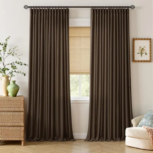 Vista 21 de TWODRAPES Juego de 2 paneles de cortinas plisadas de lino de 96 pulgadas de Avena