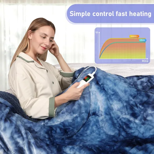 Vista 6 de Manta eléctrica térmica de tamaño 50 x 60 pulgadas, manta de calentamiento de pelo sintético con 10 ajustes de calefacción, temporizador de 1-8h