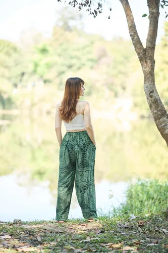 Vista 6 de Lannaclothesdesign Pantalones de harén para mujer, pantalones bohemios de elefante, ropa hippie de cintura alta con bolsillos para yoga
