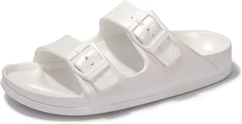Vista 41 de FUNKYMONKEY - Sandalias bajas cómodas para mujer, hechas de etilvinilacetato, ajustables con hebilla doble
