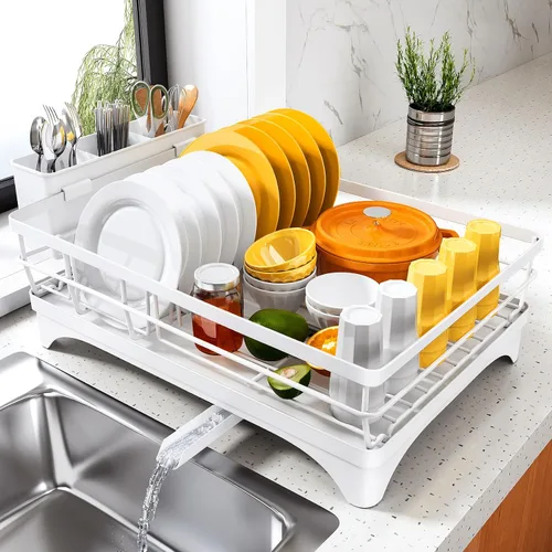 Vista 12 de SNTD Escurridor de platos para encimera de cocina - Escurridor grande con bandeja de drenaje, escurridor de platos a prueba de óxido con soporte