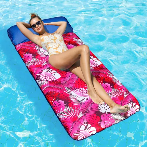 Vista 9 de FindUWill Flotador de Piscina Lounge de Gran Tamaño, 72" X 37" Flotadores de Piscina Extra Grandes Cubiertos de Tela para Adultos, Tumbona Inflable